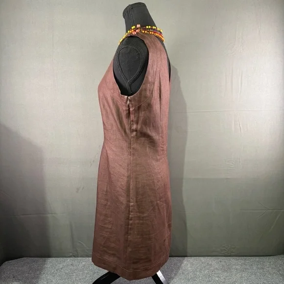 VTG Max Mara Sportmax Linen Dress Women M Beaded Neck Italy Resort Luxury Brown - Picture 3 of 14